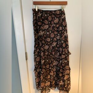 Madewell  Floral Black and tan brown printed Maxie Skirt